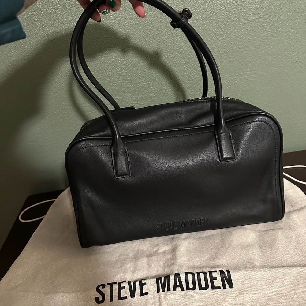 Steve Madden Black Leather Structured Satchel